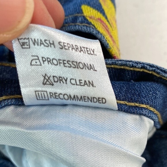 MISSLOOK  Sunflower Painted Distressed Jeans High Rise Straight Leg W31 x L30 - Picture 8 of 14